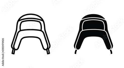 Trapper hat icon set outline and solid fill versions for winter wear and cold weather protection