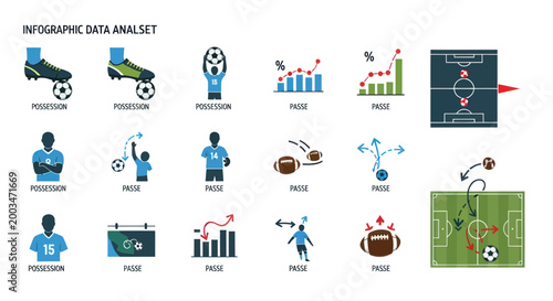 Soccer Football Infographic Data Analysis Icons Set - Strategy, Stats, Stats, Pass, Possession