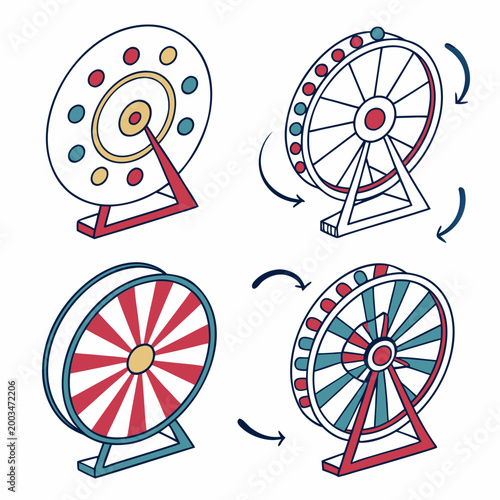 Colorful ferris wheel in various stages of rotation carnival rotating