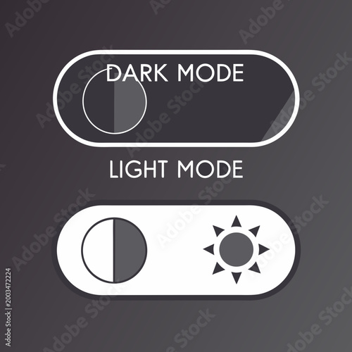 Dark mode and light mode toggle switches with settings theme