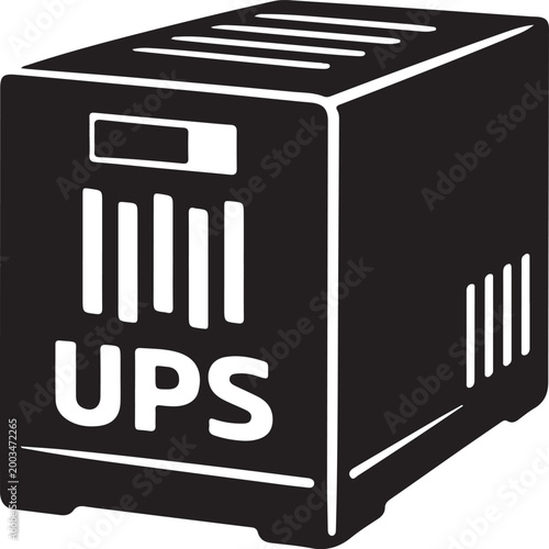 Computer UPS black fill vector icon for power backup supply electronic device illustration