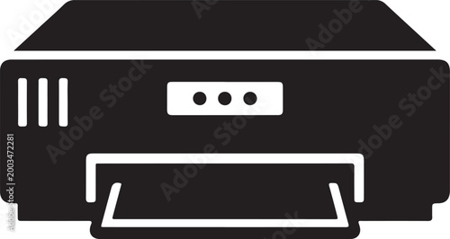 Compact inkjet photo printer black fill silhouette vector icon for office printing equipment
