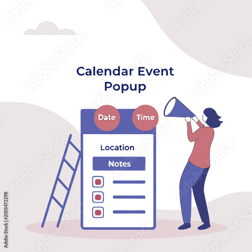 Calendar event popup with megaphone and ladder