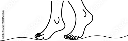 Continuous line drawing of two human feet walking forward with a simple artistic style showing movement and a calm steady step for design Vector, illustration