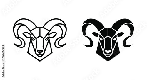Ram head icon geometric outline and solid fill isolated on white background for zodiac and animal themes