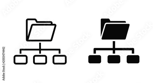 File folder hierarchy icon set depicting organized data storage and directory structure for digital systems