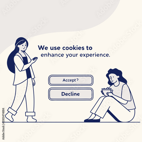 Cookie consent notification with two women cookie policy accept cookies