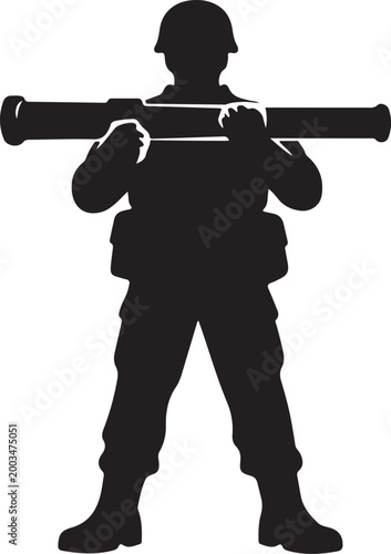 Принти на полотні Soldier silhouette with bazooka in standing pose icon for military warfare army