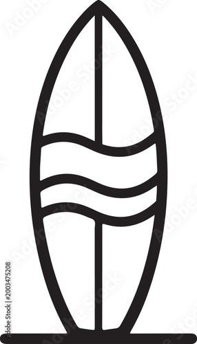 Canvas Print Summer surfboard outline icon for beach sports ocean surfing vacation line vecto
