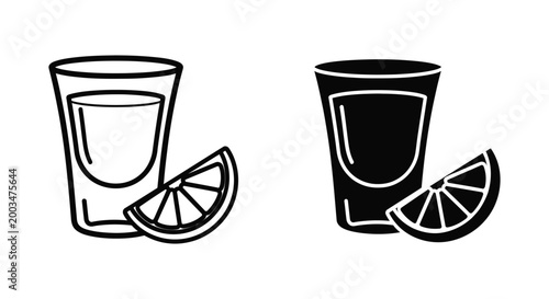Glass of tequila with lime slice garnish icon in professional flat vector style for bar menu and beverage industry branding
