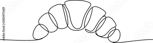 Fresh croissant pastry drawn in a simple continuous single line art style for bakery branding and food menu design elements Vector, illustration
