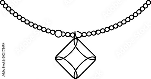 Simple line art drawing of a diamond pendant necklace with a delicate chain and a single square gem charm for elegant jewelry fashion Vector, illustration