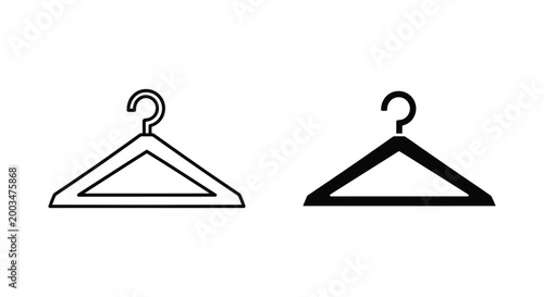 Clothes hanger icon set for fashion retail and laundry services in outline and solid black vector style