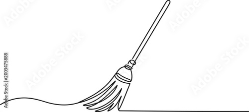 Continuous single line drawing of a simple broom sweeping the floor for cleaning and housekeeping concept minimalist artistic illustration Vector, illustration