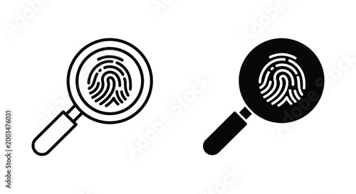 Magnifying glass examining a fingerprint representing forensic investigation security and identification vector icon
