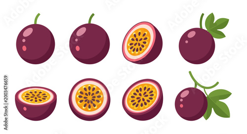 Passion fruit illustrations on white background