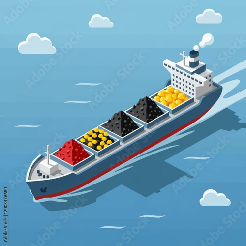 Cargo ship carrying bulk materials across the ocean.