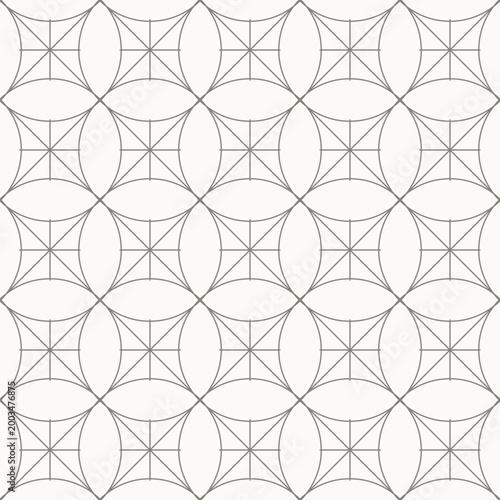 Circular petal lattice pattern, seamless pattern in line design. circle, petal, lattice, geometric, minimal, symmetry, organic vector. textile background