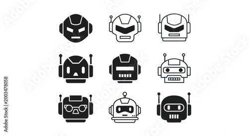 Robot heads collection black and white
