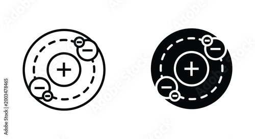 Atom structure diagram with positive and negative charges orbiting nucleus vector graphic illustration