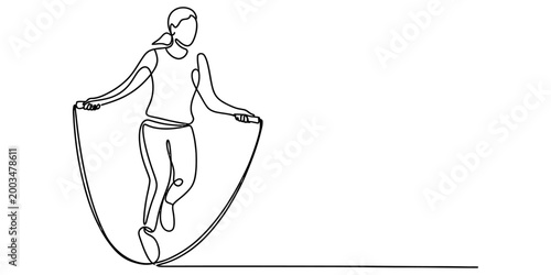 Continuous single line drawing of a fit woman jumping rope for exercise and healthy cardio workout activity in a simple minimalist style Vector, illustration