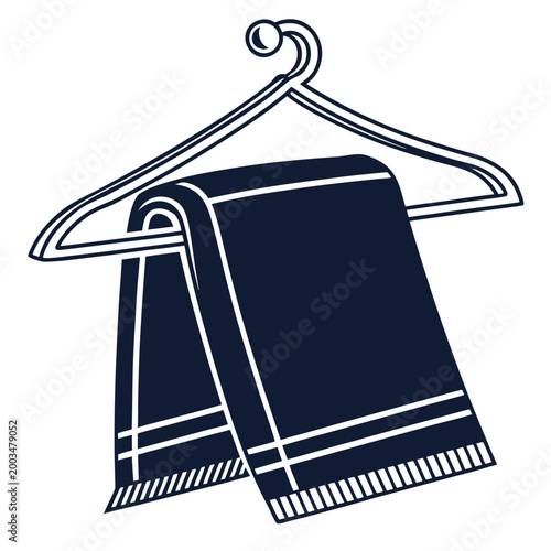 Vector illustration of a black metal clothes hanger with sketches of a hat and beverage containers like a coffee glass or water bottle in a cartoon art style