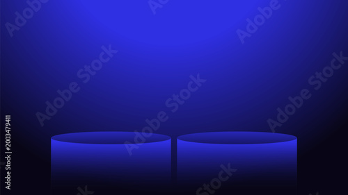 Abstract Blue Gradient Podium Background with 3D Cylinder Stage Platform, Modern Minimal Product Display Scene for Branding, Cosmetics and Technology Presentation