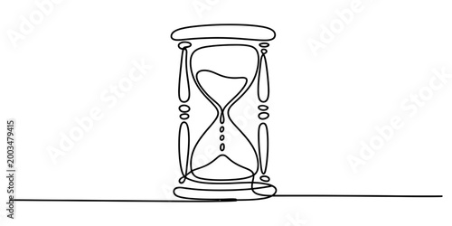 Continuous single line drawing of an hourglass showing the concept of passing time and urgency in a simple minimal black and white style Vector, illustration