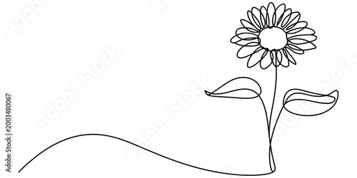 Sunflower flower drawing made with a single continuous black line art style on a simple minimalist design Vector, illustration