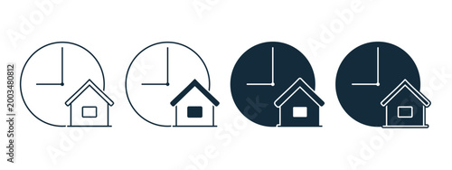 Real Estate Time Icon with Clock and House Symbol. Property Schedule. Vector Illustration