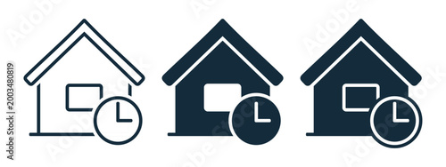 House Schedule Icon with Clock Symbol. Residential Planning. Vector Illustration