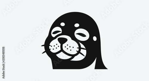 Canvastavla Cartoon seal head smiling black white