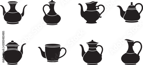 Black and white of various vases and jugs in different styles amphora ceramic d