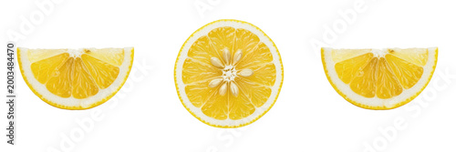 Quadro su tela Single Yellow Lemon Fruit Cross Section Slice Isolated On Transparent Background
