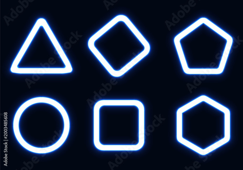 Blue Neon Geometric Shapes Set | Glowing Outline Icons