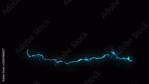 Blue electric lightning line animation with alpha channel, glowing energy spark for video overlay, tech intro and VFX transition
