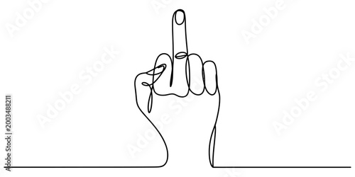 Continuous single line drawing of a hand showing the middle finger gesture as a symbol of defiance and aggressive rude behavior Vector, illustration