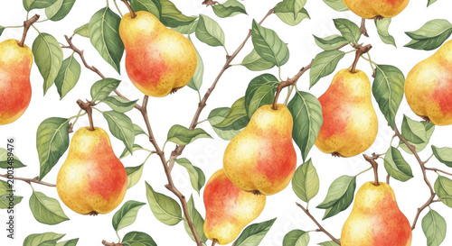 Watercolor pears pattern isolated on transparent background