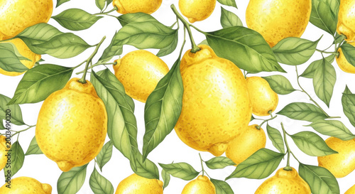 Lemons and leaves illustration isolated on transparent background
