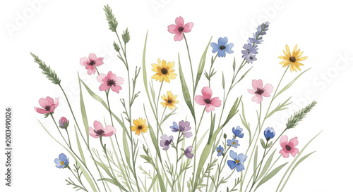 Watercolor wildflowers isolated on transparent background