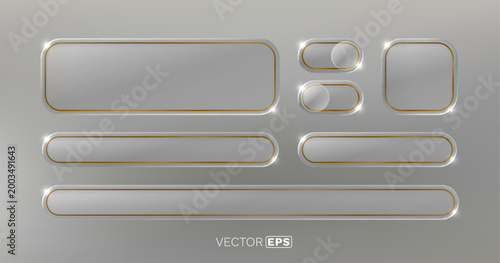 Sleek and modern glassy UI elements set with golden borders.