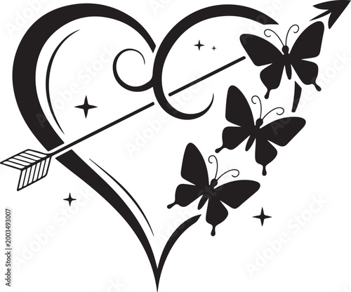 Butterfly Heart SVG Vector Bundle Black Floral Love Design Clipart Set