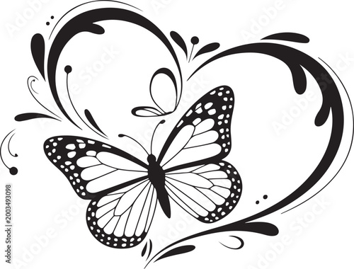 Butterfly Heart SVG Vector Bundle Black Floral Love Design Clipart Set