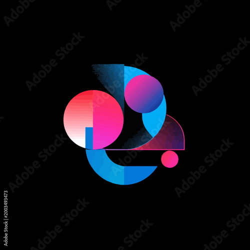 Abstract geometric composition with gradient colors on black background
