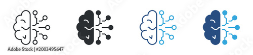 Machine learning icon set. AI brain network ,  human brain with circuit connections. artificial intelligence and technology concept. vector illustration.