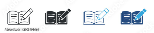 Writing book icon set. open notebook with pencil. education and study concept. vector illustration.