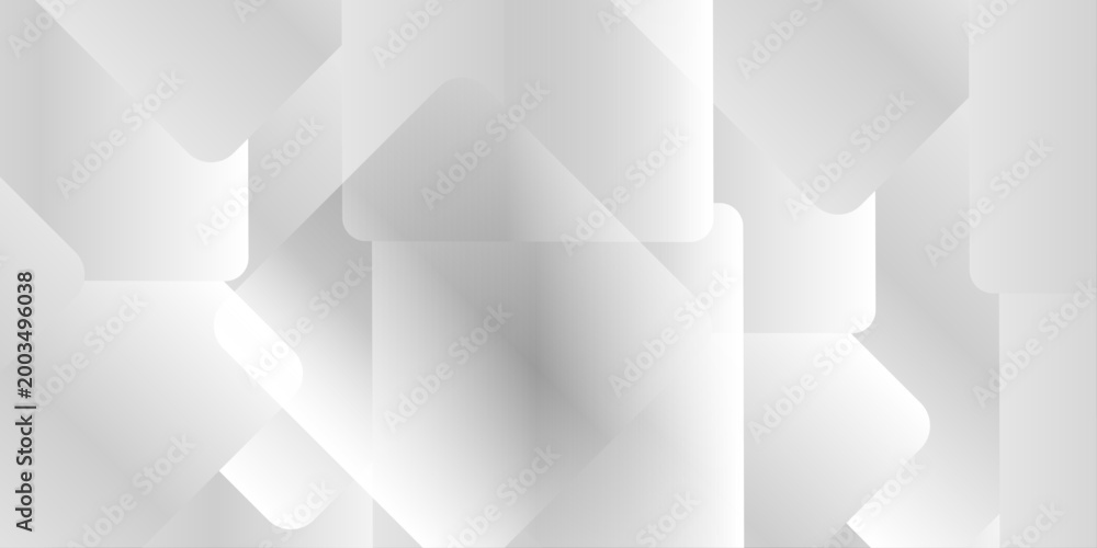 Fototapeta premium Abstract white minimalist geometric background with overlapping 3D squares and soft gradient shadows. Composition of overlapping white rounded squares.