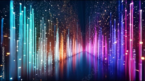 Vibrant Digital Data Stream Lines in Abstract Perspective Concept
