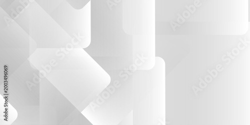 Abstract white minimalist geometric background with overlapping 3D squares and soft gradient shadows. Composition of overlapping white rounded squares.