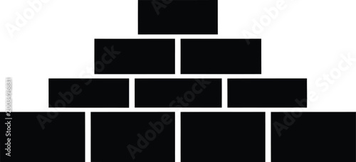 Black rectangular blocks arranged in a pyramid shape represent hierarchy and organization.